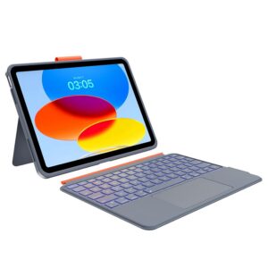 typecase Kickstand Combo for iPad A16 (11th Gen) and iPad 10th Gen with 7-Colors Backlit and Trackpad, Landscape/Portrait Mode, Pencil Holder (Gray Orange)